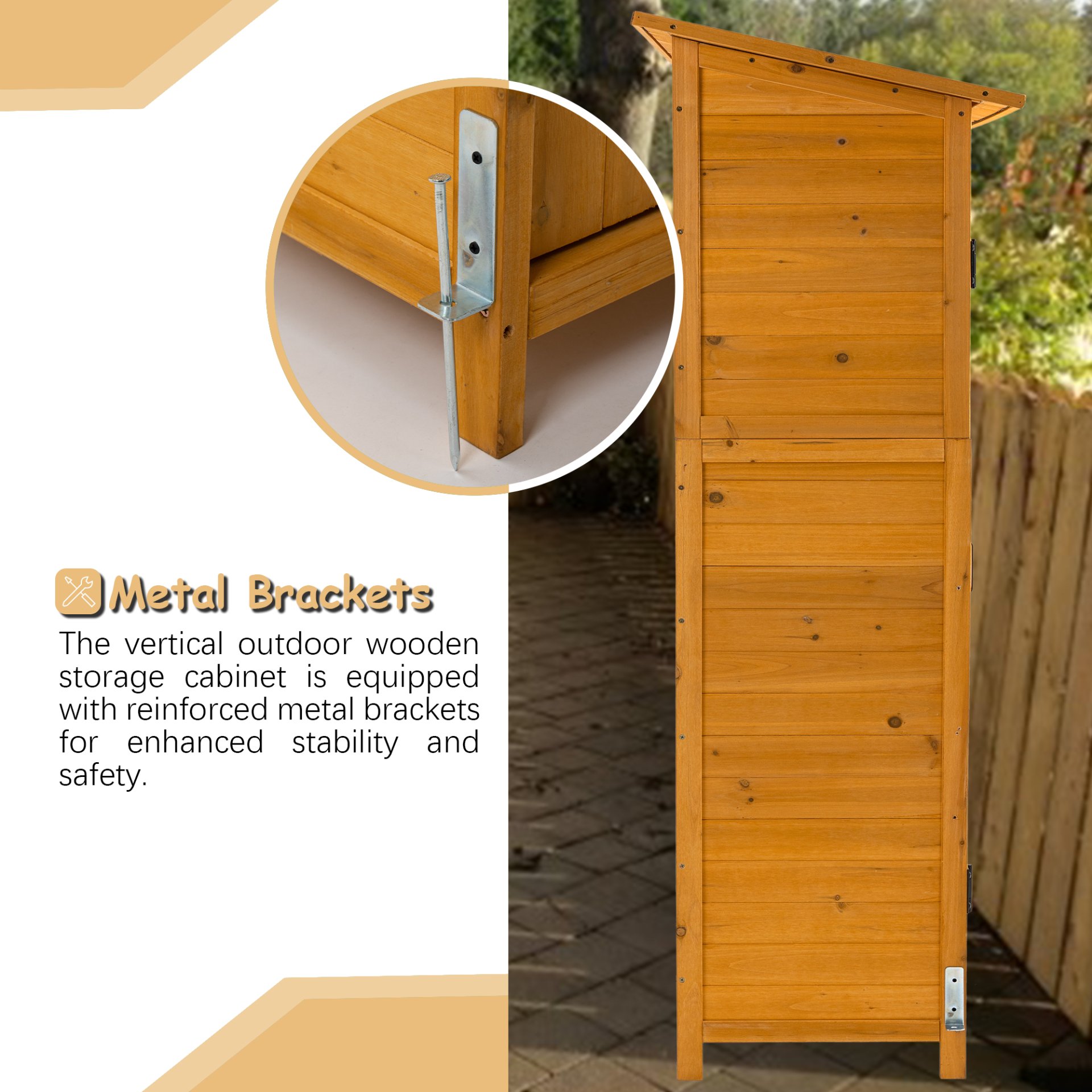 Outdoor Storage Shed With Lockable Door, Wooden Tool Storage Shed With Detachable Shelves & Pitch Roof - Natural - Image 10