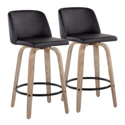 Toriano - Contemporary Fixed Height Counter Stool With Swivel With Round Footrest (Set of 2) - Whitewashed / Black