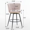 Beige Swivel Bar Stools, High-Back, Adjustable, Upholstered With Elegant Metal Back Accents For Kitchen, Bar, Or Dining Room (Set of 2) - Beige - Image 3
