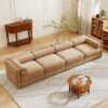 Modular Sectional Sofa With Storage Ergonomic Cylindrical Backrest And Armrests Deep Comfortable Seating Chenille 4 Seat Sofa - Camel - Image 8