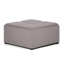 Avalon - Square Coffee Table Storage Ottoman - Cloud Gray