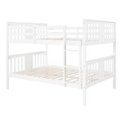 Full Over Full Bunk Bed With Ladder For Bedroom, Guest Room Furniture - White