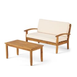 Peyton - Outdoor Loveseat And Coffee Table Set With Water Resistant Cushions - Teak