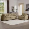 Modern Living Room Sofa 2 Piece Set With Single And 3 Seater Sofas Corduroy - Tan - Image 17