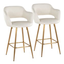 Margarite - Contemporary Fixed Height Counter Stool With Square Footrest (Set of 2) - Gold / Cream Gold