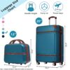 20" Hardside Luggage With Cosmetic Case, 2 Piece Lightweight Suitcase Set With Spinner Wheels, Carry On Vintage Luggage - Blue - Image 3