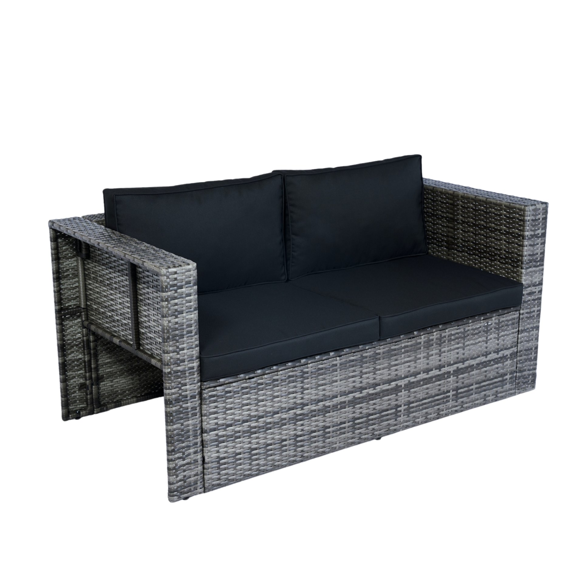 6 Piece Patio Wicker Sectional Set Patio Backyard Conversation Set Space Saving - Gray / Black - Image 13
