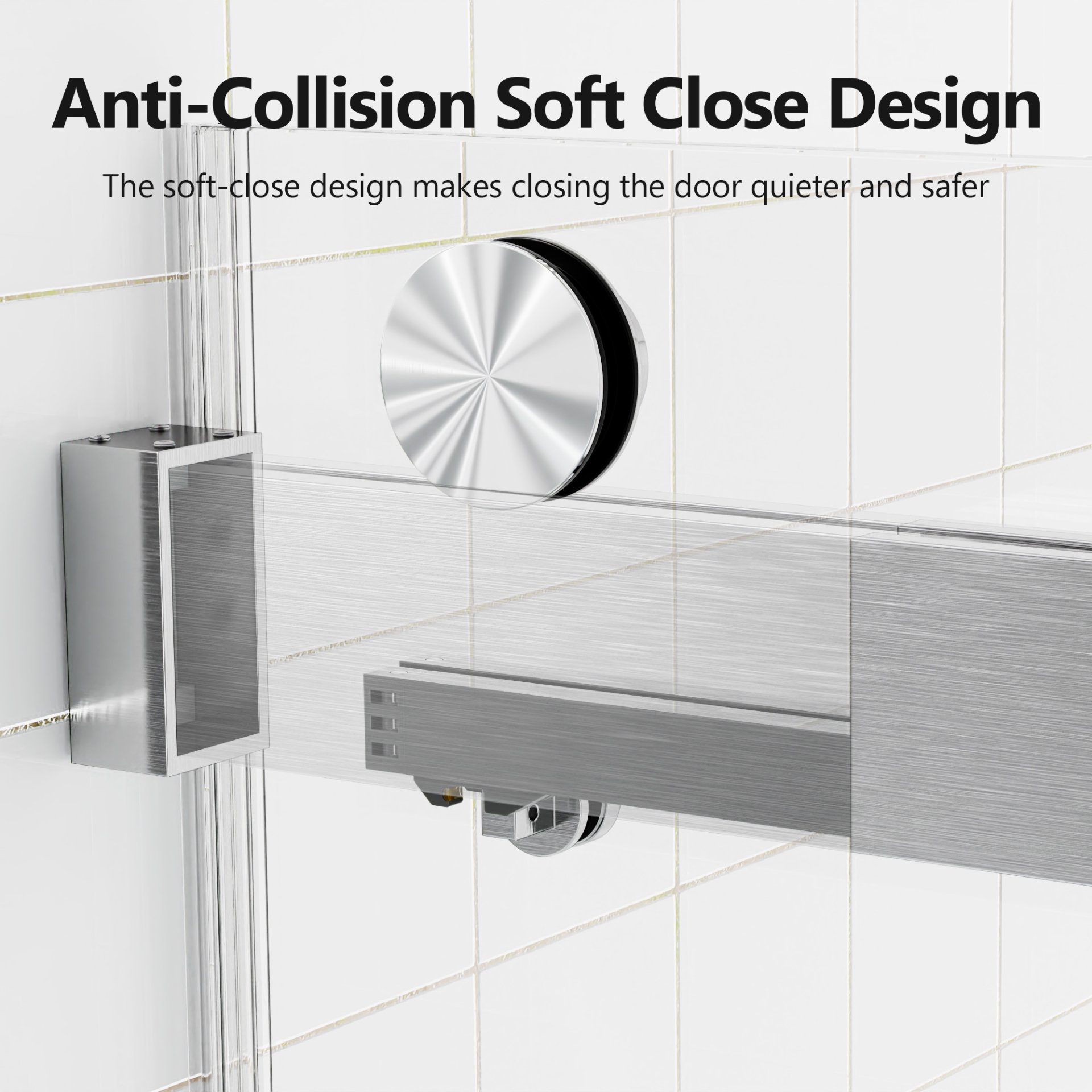 Frameless Double Sliding Soft-Close Shower Door, 3 / 8"Thick SGCC Tempered Glass Door - Brushed Nickel - Image 4