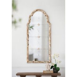 Large & Framed Wall Mirror, Arched Mirror With Decorative Window Look For Living Room - Cream