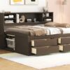Full Size Daybed With 2 Bedside Cabinets, Upper Shelves And 4 Drawers - Antique Brown - Image 16