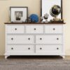 Wooden Captain Seven Drawer Dresser For Bedroom, Living Room, Kids' Room - White / Walnut - Image 2