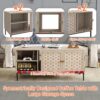 Elegant Veener Weaving Design Coffee Table With 4 Sliding Doors - Natural Wood - Image 5