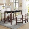 5 Piece Counter Height Dining Set, Faux Marble Bar Table With 4 Upholstered Chairs, Mid Century Style For Kitchen - Black / Beige - Image 10
