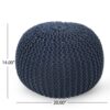Bordeaux - Knitted Cotton Round Pouf Ottoman And Floor Cushion - Navy Blue - Image 3