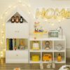 Versatile Kids Bookshelf With House-Shaped Design Multifunctional Storage, Durable - White - Image 9