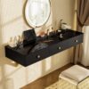 Floating Shelf With Drawer, Multi-Purpose Wall-Mounted Vanity Table, Mounted Desk, Floating Table For Bedroom, Bathroom, Hairdressers - Black / Golden - Image 15