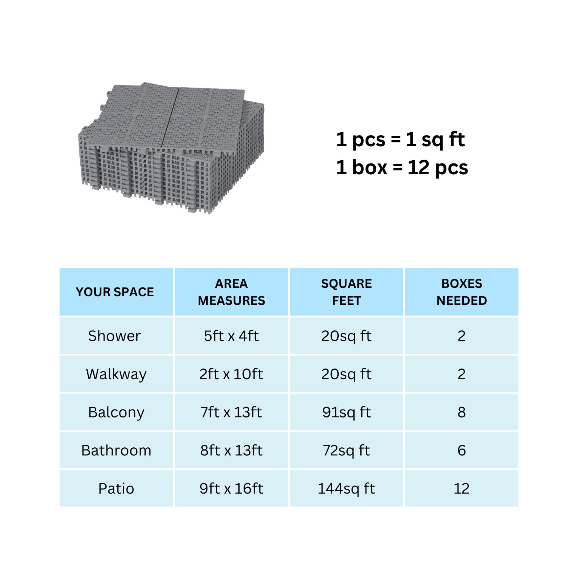 Interlocking Deck Tiles Plastic Waterproof Outdoor All Weather Anti-Slip Bathroom Shower Balcony Porch Strong Weight Capacity Upto 6613 Lbs, Rosette Pattern Pack Of 12 - Gray - Image 11