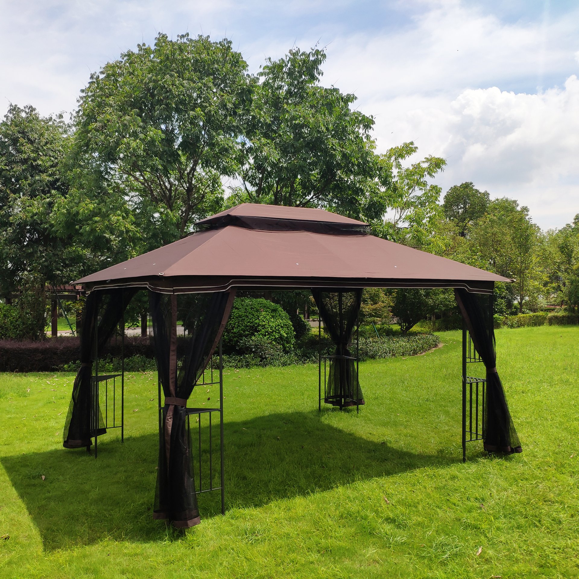 13 0 Outdoor Patio Gazebo Canopy Tent With Ventilated Double Roof And Mosquito Net (Detachable Mesh Screen On All Sides) Suitable For Lawn Garden Backyard And Deck Top - Brown - Image 7