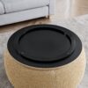 Woven Rattan Fabric Round Storage Ottoman With 2 In 1 Function As End Table And Ottoman - Dark Yellow - Image 9