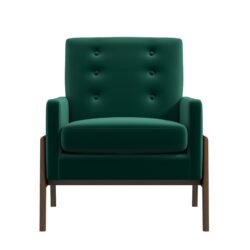 Cole - Solid Wood Lounge Chair - Green Fabric