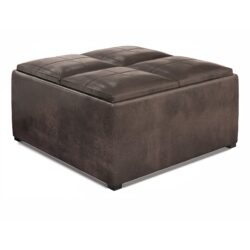 Avalon - Square Coffee Table Storage Ottoman - Distressed Brown