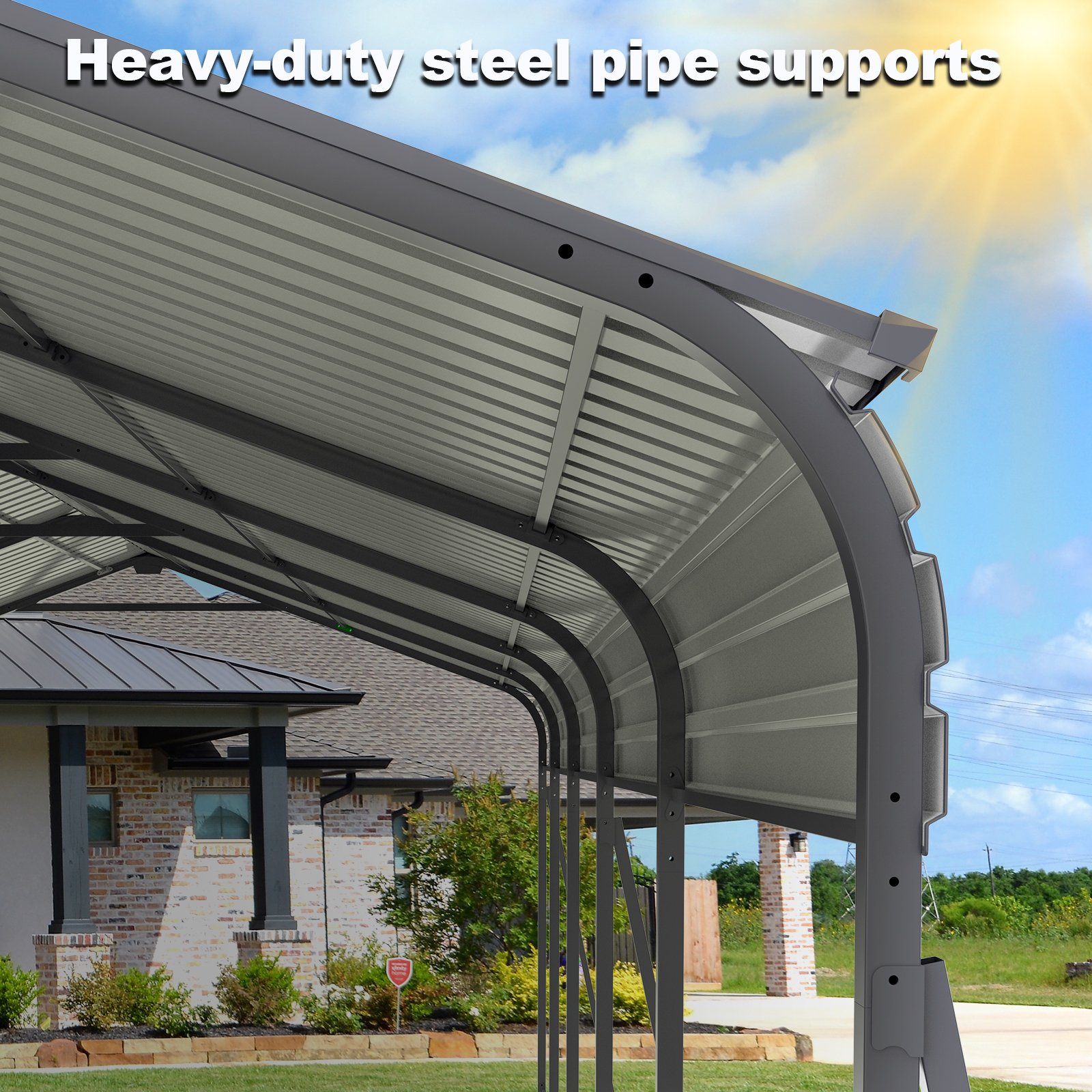 Metal Carport 13 X 26.5 Ft Heavy Duty With Galvanized Steel Roof Metal Garage Canopy With Galvanized Steel Roof & Frame Car Tent Outdoor Storage Shed For Car Boats And Truck - Gray - Image 9