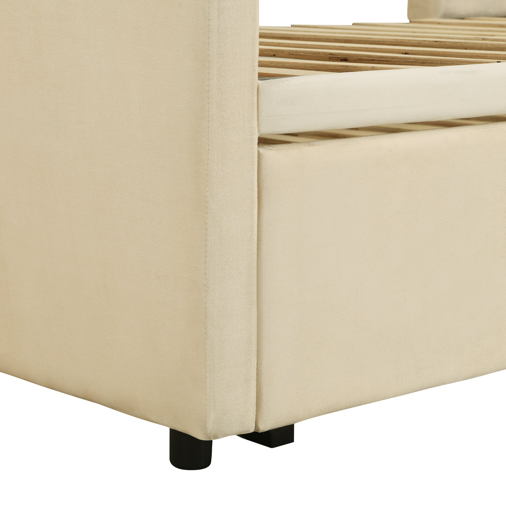 Twin Size Upholstered Daybed With Pop Up Trundle - Beige - Image 8