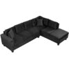 Modern Sectional Sofa With Storage Ottoman, L - Shape Couch With 2 Pillows And Cup Holders - Black - Image 17
