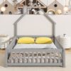 Full House-Shaped Headboard Floor Bed With Fence - Gray - Image 2