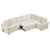 L-Shaped Sofa Convertible Sofa Bed Pull Out Sofa Sleeper With Two Back Pillows, Two USB Ports And Two Power Sockets For Living Room - Beige - Image 14