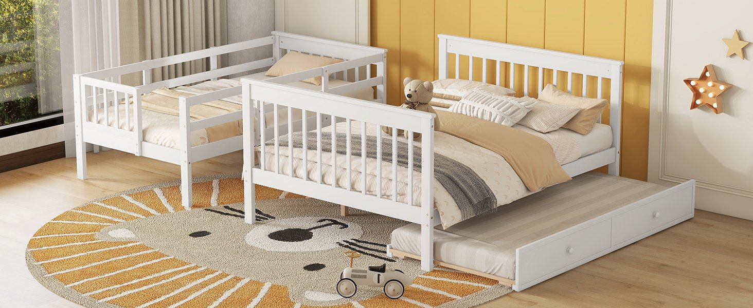Twin Over Full Bunk Bed With Twin Size Trundle, Storage And Guard Rail For Bedroom - White - Image 25