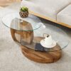 Modern Natural Wood Grain Double Layer Coffee Table Versatile Design - Natural Wood / Transparent - Image 4