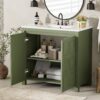 36" Bathroom Vanity Organizer With Sink, Storage Cabinet - Olive Green - Image 6