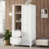 Modern Bedroom Storage Wardrobe With Hanging Rods, 2 Drawers, Open Shelves, Sliding Door - White - Image 2