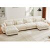 Modern Velvet U Shaped Sectional Sofa With Movable Ottomans Upholstered 4 Seater With Bolstered Armrests And Pillows - Cream - Image 9