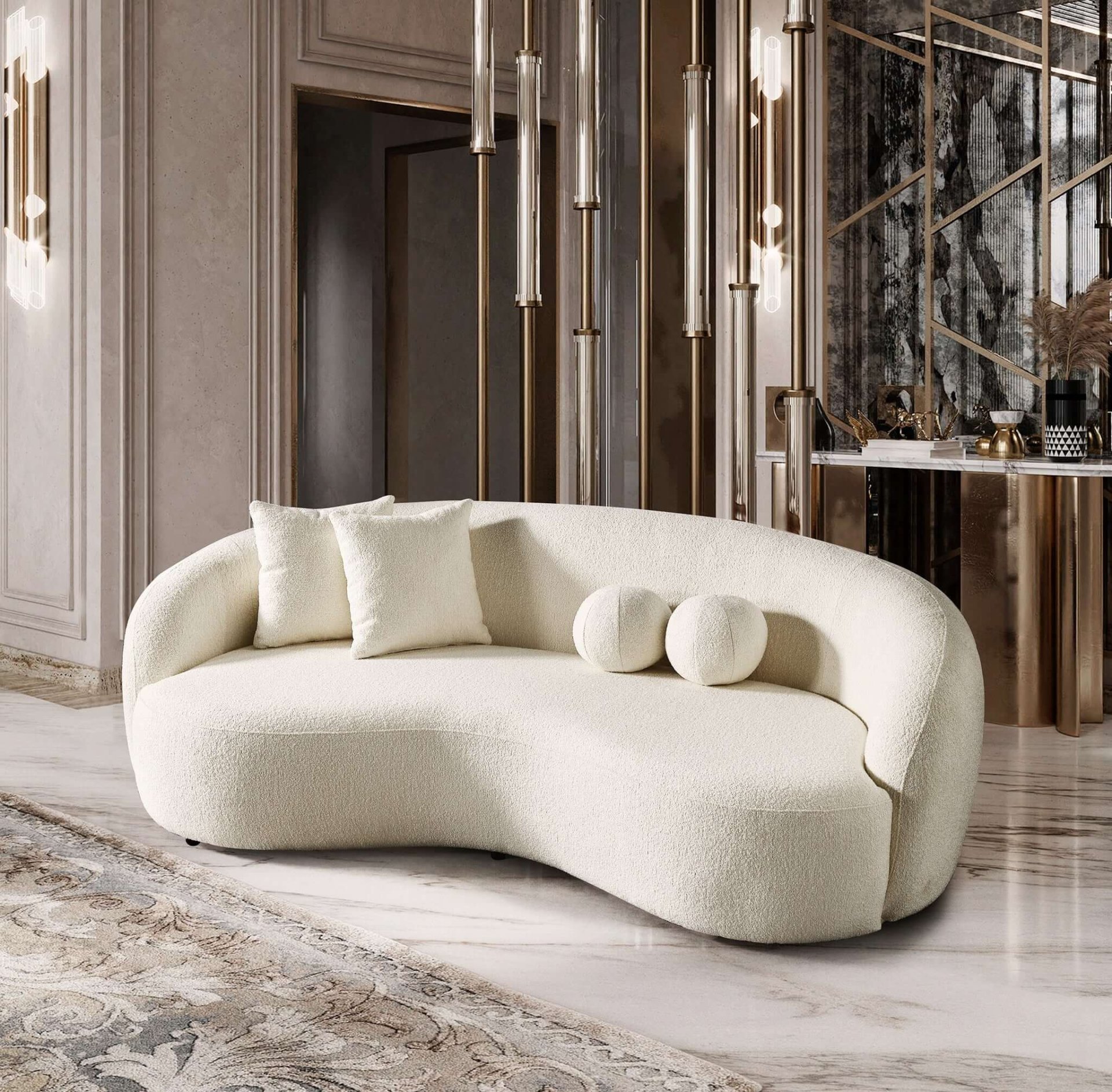 Drake - Japandi Style Curvy Sofa - Ivory White / White - Image 4