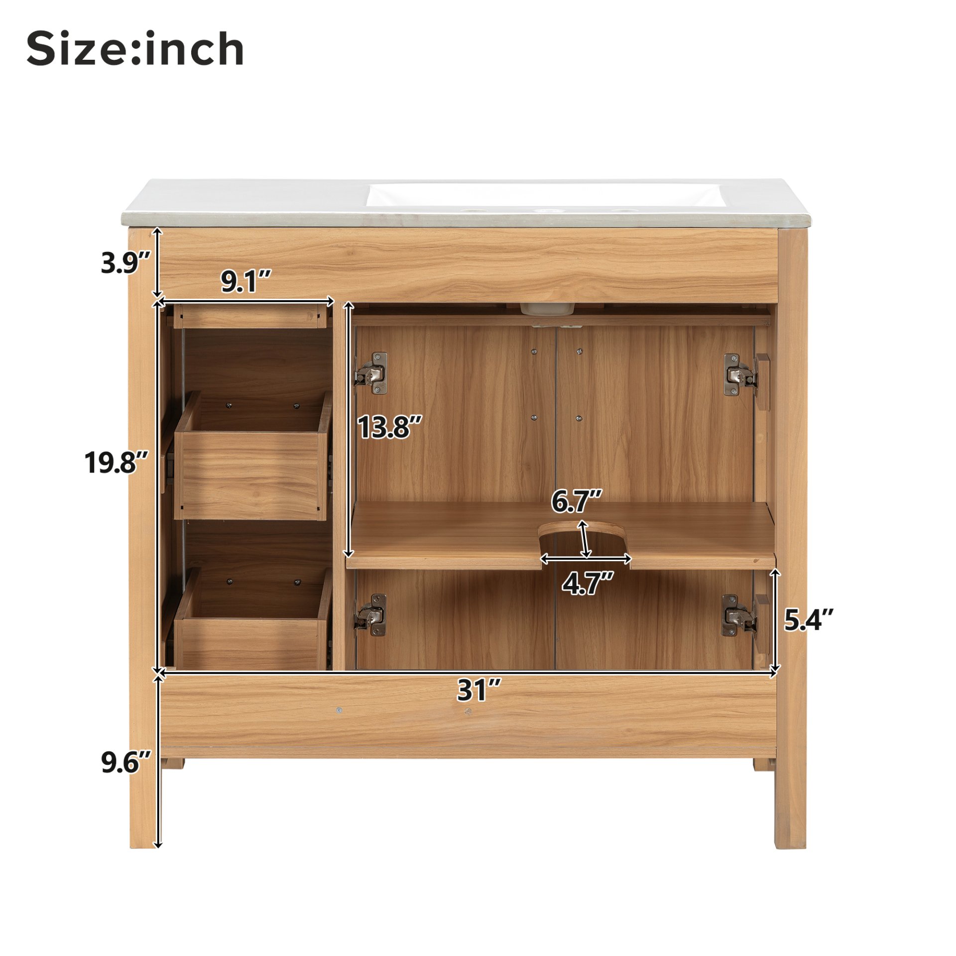 Bathroom Vanity, 2 Soft Close Doors, 3 Soft Close Drawers, Adjustable Shelf - Wood - Image 11