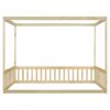 Full Size Canopy Frame Floor Bed With Fence, Guardrails - Natural - Image 17