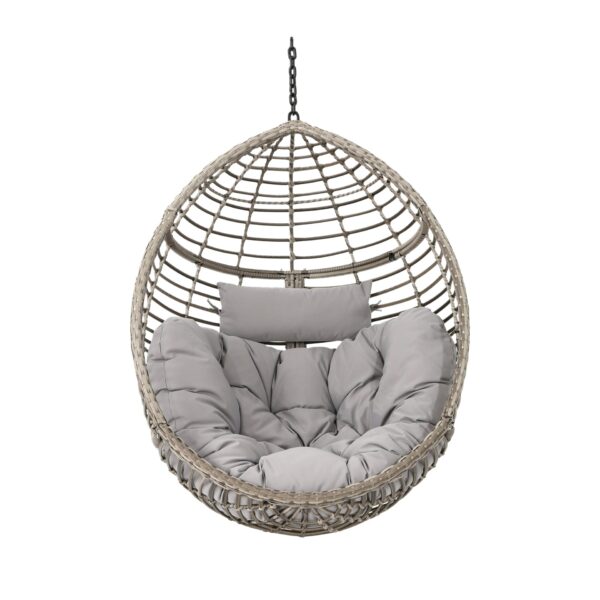Charming Hanging Basket Chair With Cozy Wicker Weave And Sturdy Metal Frame - Gray