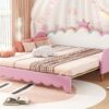 Twin Extending Daybed With LED Lights, Modern Upholstered Princess Daybed With Crown Headboard - Pink - Image 24