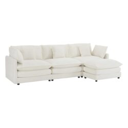 Modern Sofa Modular Sofa Couch Upholstered Corduroy, L Shape Sectional Sofa With Side Storage Pockets For Living Room - Beige