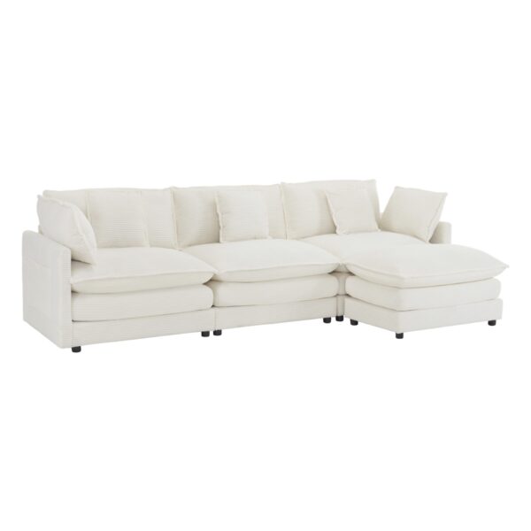 Modern Sofa Modular Sofa Couch Upholstered Corduroy, L Shape Sectional Sofa With Side Storage Pockets For Living Room - Beige