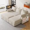Pull Out Sleeper Sofa L-Shaped Couch Convertible Sofa Bed With Storage Chaise, Storage Racks And USB Ports - Beige - Image 4