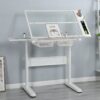 38.18" Hand Crank Adjustable Drafting Table Drawing Desk With 2 Metal Drawers With Stool - White - Image 9
