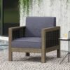 Outdoor Club Chair With Wicker Accents And Water Resistant Cushions - Gray - Image 9