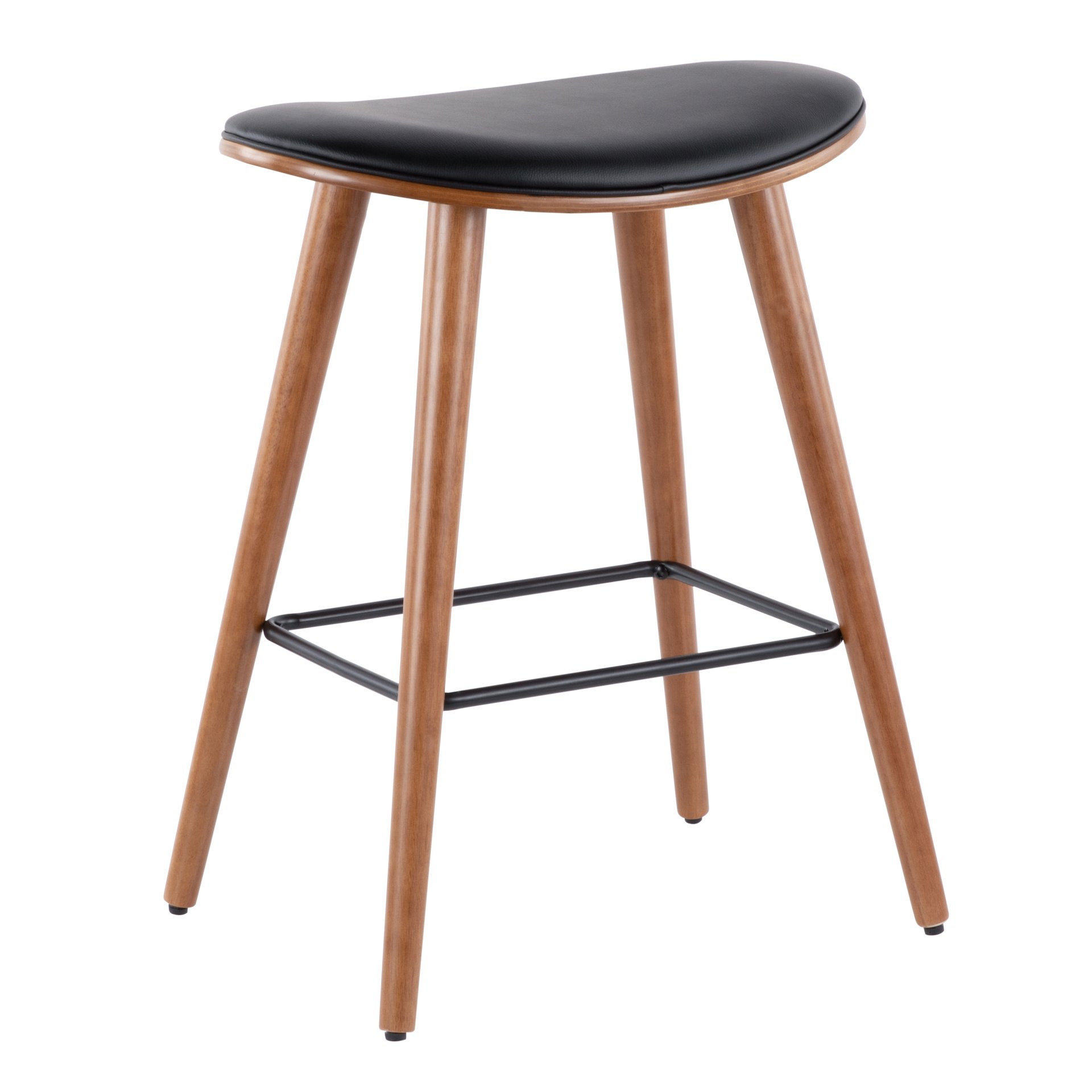 Saddle - Mid-Century Modern Counter Stool (Set of 2) - Walnut / Black - Image 2