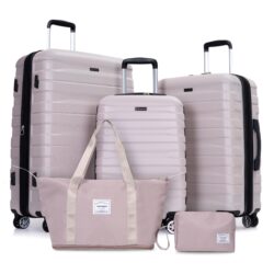 Luggage Set Of 5 Pieces, Expandable Hard Pc Luggage Set With Tsa Lock For Rotating Wheels, Lightweight Rolling Luggage - Sand