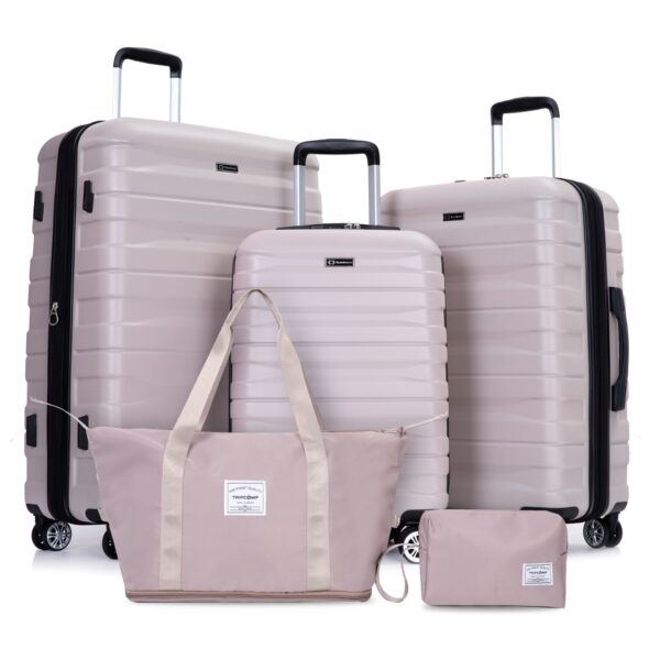 Luggage Set Of 5 Pieces, Expandable Hard Pc Luggage Set With Tsa Lock For Rotating Wheels, Lightweight Rolling Luggage - Sand