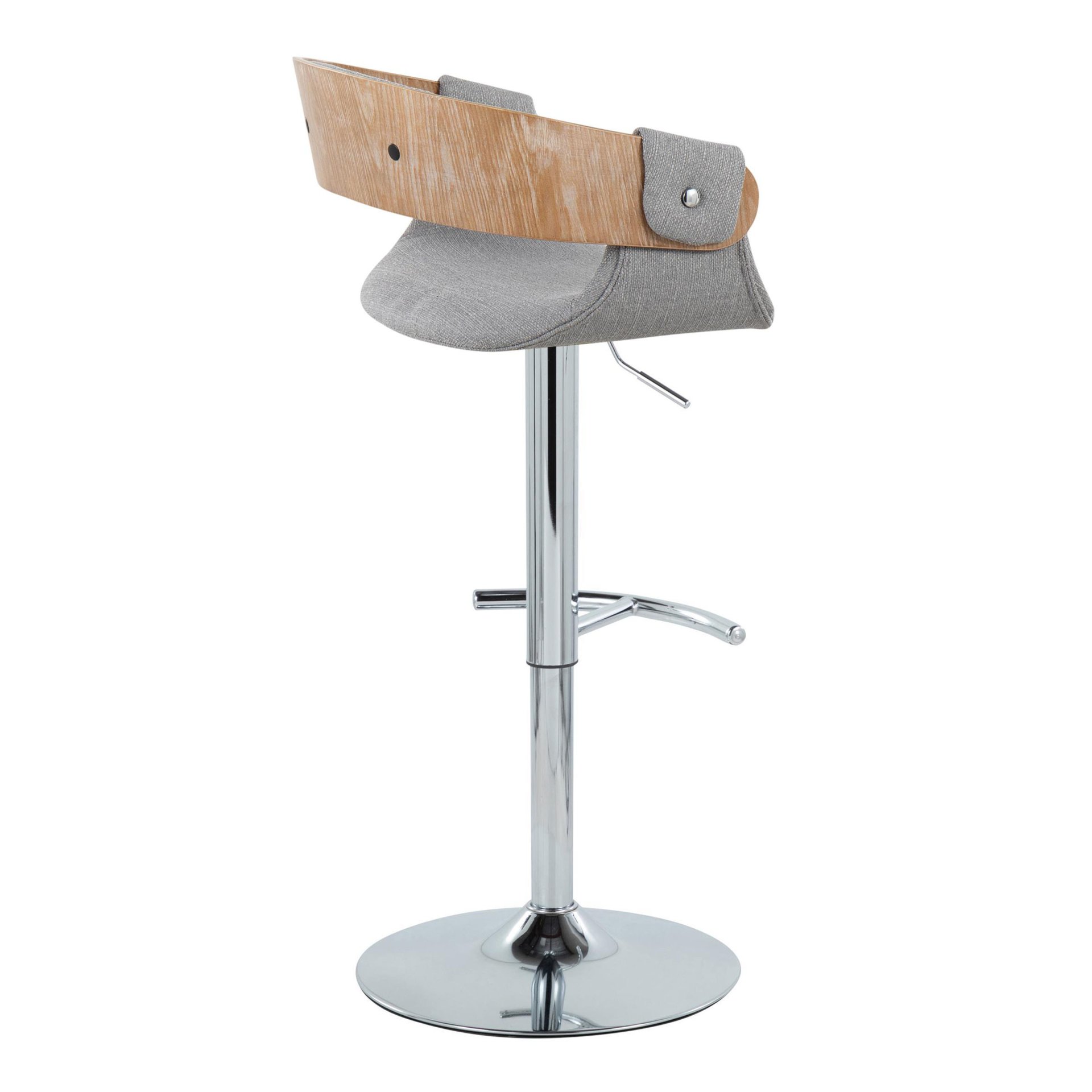 Elisa - Mid-Century Modern Adjustable Barstool With Swivel With Rounded T Footrest (Set of 2) - Chrome / Whitewashed / Gray - Image 4