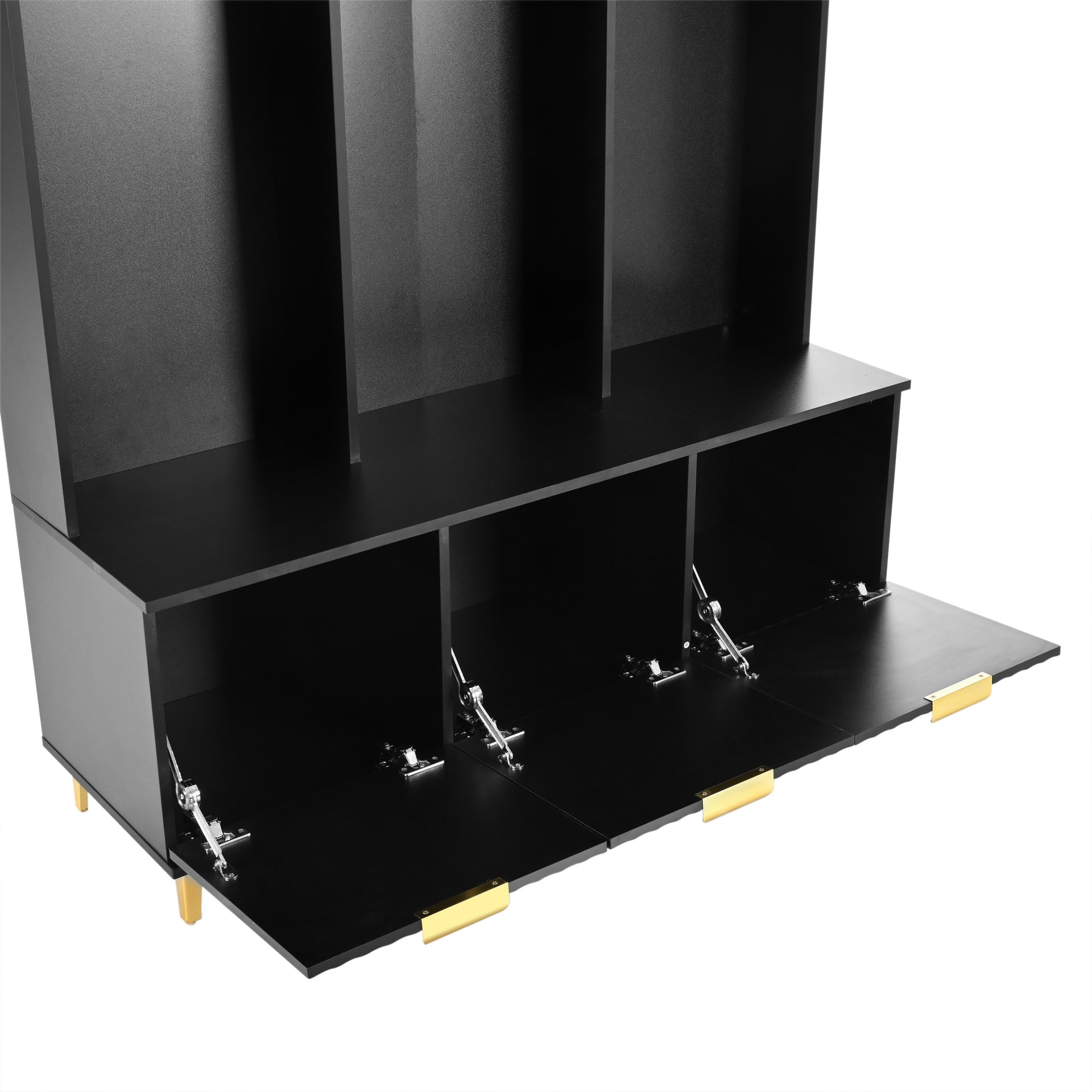 Modern Large Storage Hall Tree With Bench, Luxurious Coat Rack With 6 Hooks And Legs For Entryway, Living Room - Black / Gold - Image 14
